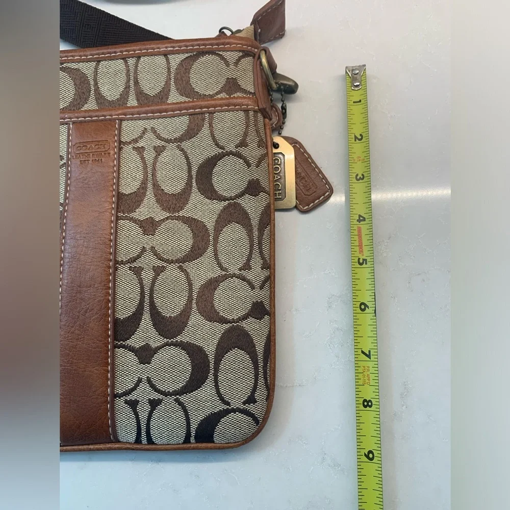 Coach Brown Logo Swingback Crossbody Bag Jacquard Leather​